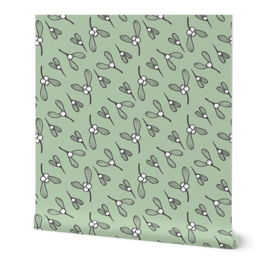 mistletoe - diagonal - pale green