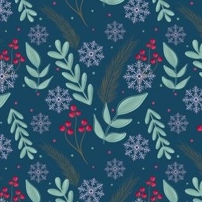 Christmas Retro Foliage on Teal // 4x4