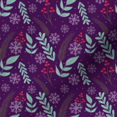 Christmas Retro Foliage on Purple// 4x4