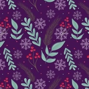 Christmas Retro Foliage on Purple// 4x4