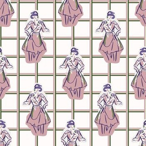 1950s housewife fashion outfit seamless vector pattern.