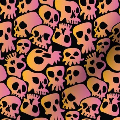 Halloween Skulls Cartoon Orange and Black-01