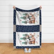 54”x36” MINKY Panel – Navy Woodland Critters Blanket, Nursery Bedding, Bear Moose Wolf Raccoon Fox Pine Trees, FABRIC REQUIRED IS 54” or WIDER