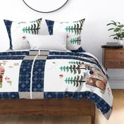 54”x36” MINKY Panel – Navy Woodland Critters Blanket, Nursery Bedding, Bear Moose Wolf Raccoon Fox Pine Trees, FABRIC REQUIRED IS 54” or WIDER