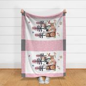 54”x36” MINKY Panel – Pink Woodland Critters Blanket, Nursery Bedding, Bear Moose Wolf Raccoon Fox Pine Trees, FABRIC REQUIRED IS 54” or WIDER