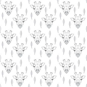 geometric giraffe faces with leaves grey white