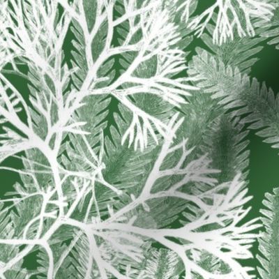 Sea Weeds White on Leaf Green 150