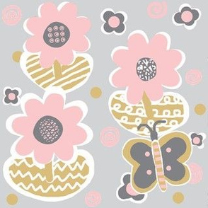 Night Blooms-Modern Floral / grey,pink,camel,white 