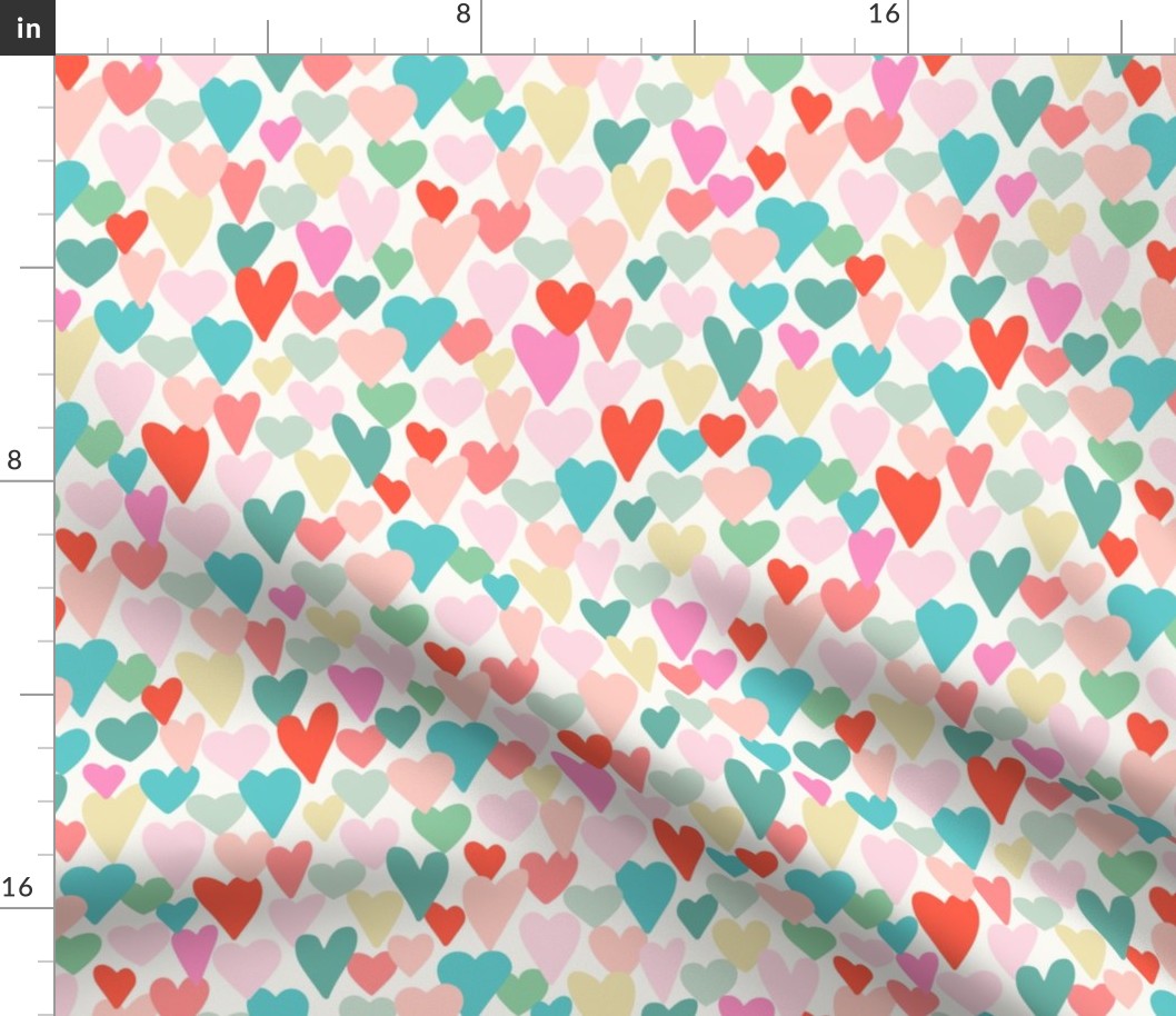 love hearts multi in medium scale in turquoise by Pippa Shaw