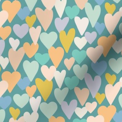 love hearts multi medium scale in teal by Pippa Shaw