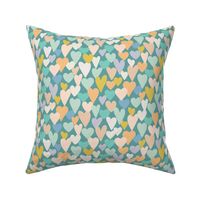 love hearts multi medium scale in teal by Pippa Shaw