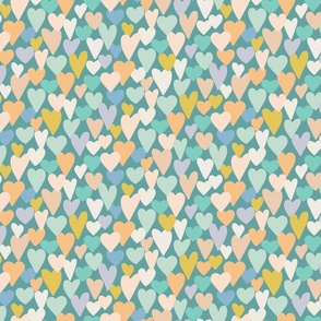 love hearts multi medium scale in teal by Pippa Shaw