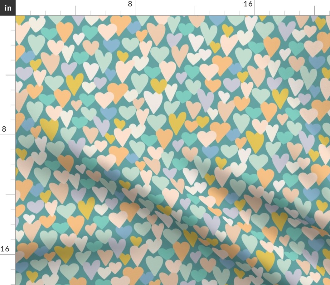 love hearts multi medium scale in teal by Pippa Shaw