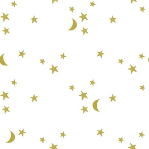 stars and moons // golden on white