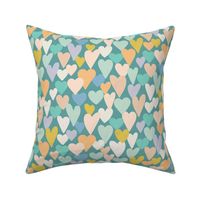 love hearts multi large scale in teal by Pippa Shaw