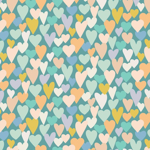 love hearts multi large scale in teal by Pippa Shaw