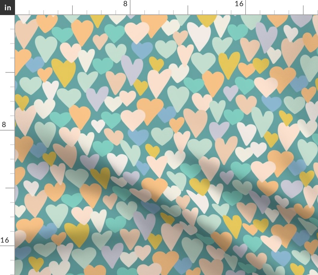 love hearts multi large scale in teal by Pippa Shaw