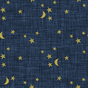 stars and moons // golden on navy no. 2 linen