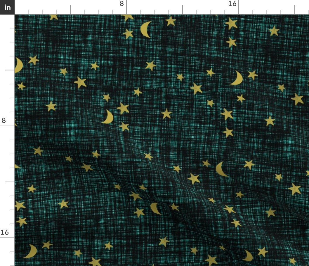 stars and moons // golden on himalaya linen
