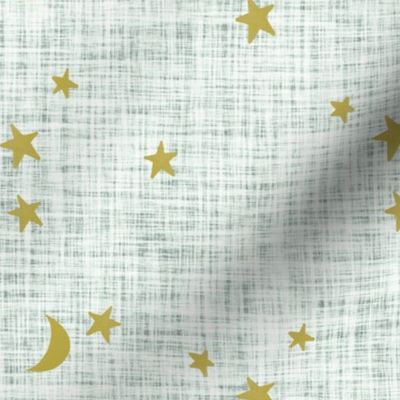 stars and moons // golden on pistachio linen