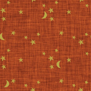 stars and moons // golden on rust linen