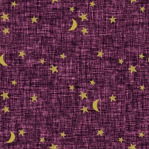 stars and moons // golden on amethyst linen