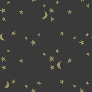 stars and moons // soft gold on off black