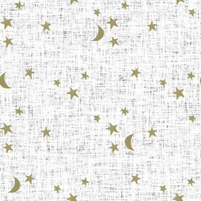 stars and moons // soft gold on white linen