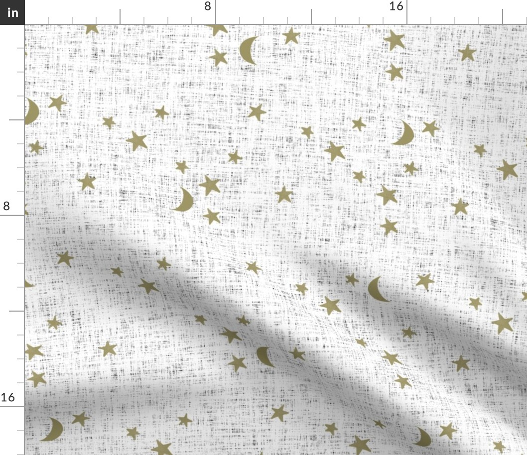stars and moons // soft gold on white linen