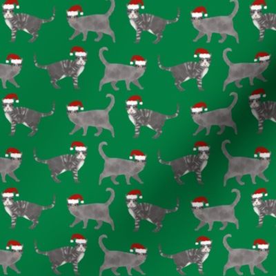 grey tabby christmas cat fabric - santa paws fabric, christmas cat fabric, cute cat design