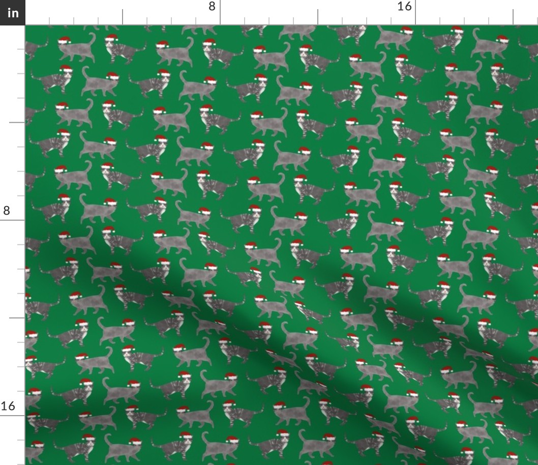 grey tabby christmas cat fabric - santa paws fabric, christmas cat fabric, cute cat design