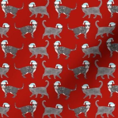 grey tabby christmas cat fabric - santa paws fabric, christmas cat fabric, cute cat design
