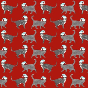 grey tabby christmas cat fabric - santa paws fabric, christmas cat fabric, cute cat design