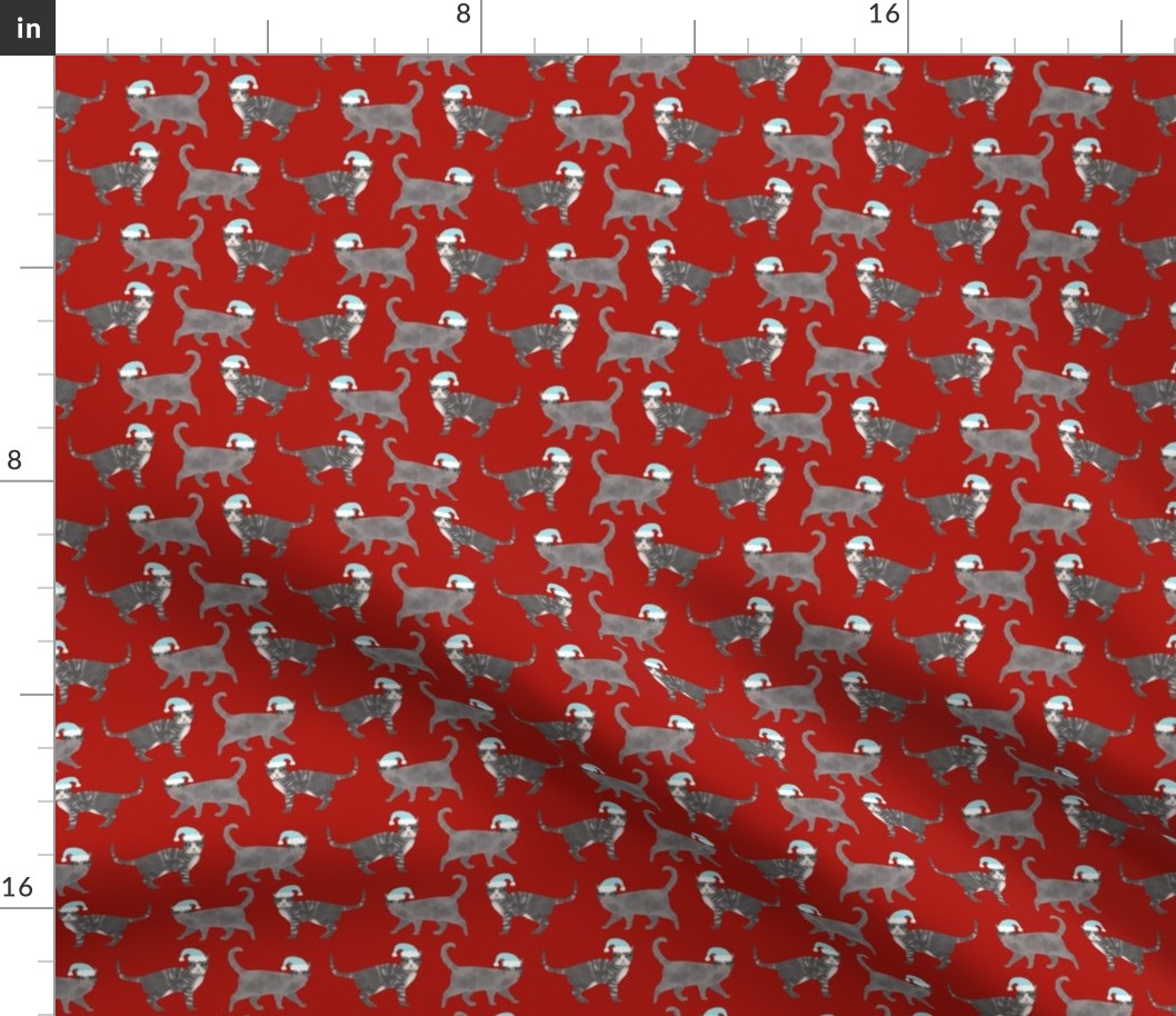 grey tabby christmas cat fabric - santa paws fabric, christmas cat fabric, cute cat design