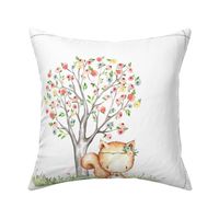 18” Woodland Squirrel Pillow Front with dotted cutting lines, Girls Nursery Bedding - Fat Quarter size