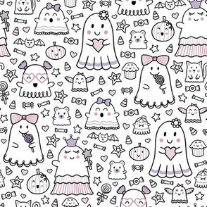 Ghoulishly Adorable Ghosts on White