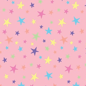 Rainbow Stars on Pink - Medium Scale