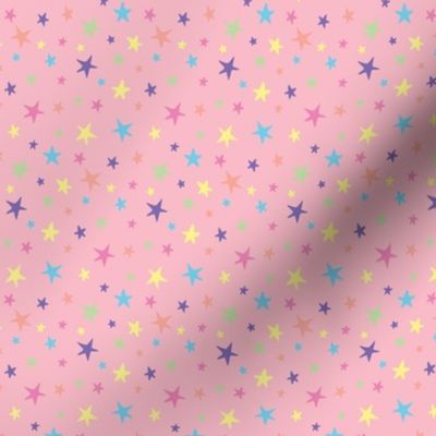 Rainbow Stars on Pink - Small Scale