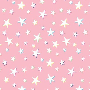 Rainbow Stars on Pink - White Shadow - Medium Scale