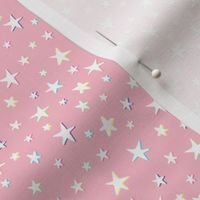 Rainbow Stars on Pink - White Shadow - Small Scale