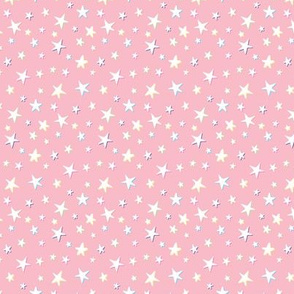 Rainbow Stars on Pink - White Shadow - Small Scale