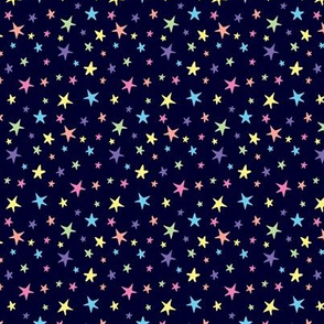 Rainbow Stars on Navy Blue - Small Scale