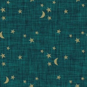 stars and moons // soft gold on spruce linen