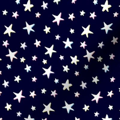 Rainbow Stars on Navy Blue - White Shadow - Medium Scale