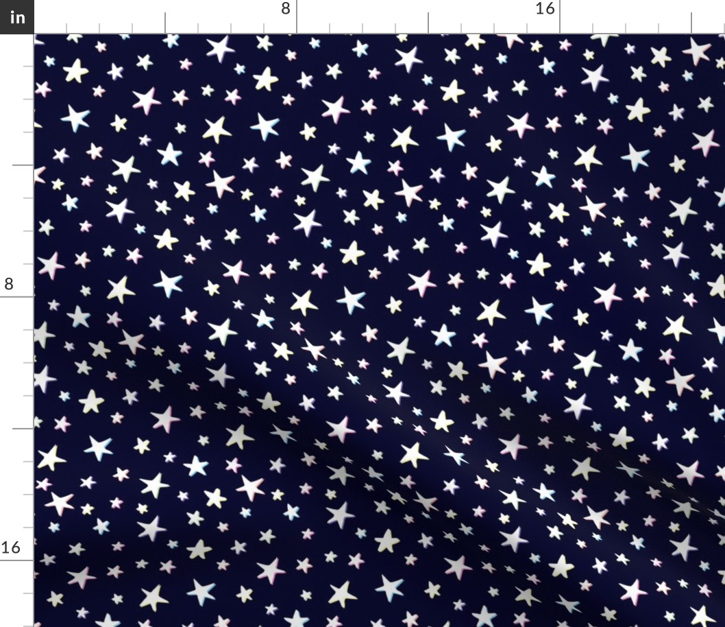 Rainbow Stars on Navy Blue - White Shadow - Medium Scale