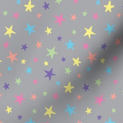 Rainbow Stars on Gray - Medium Scale