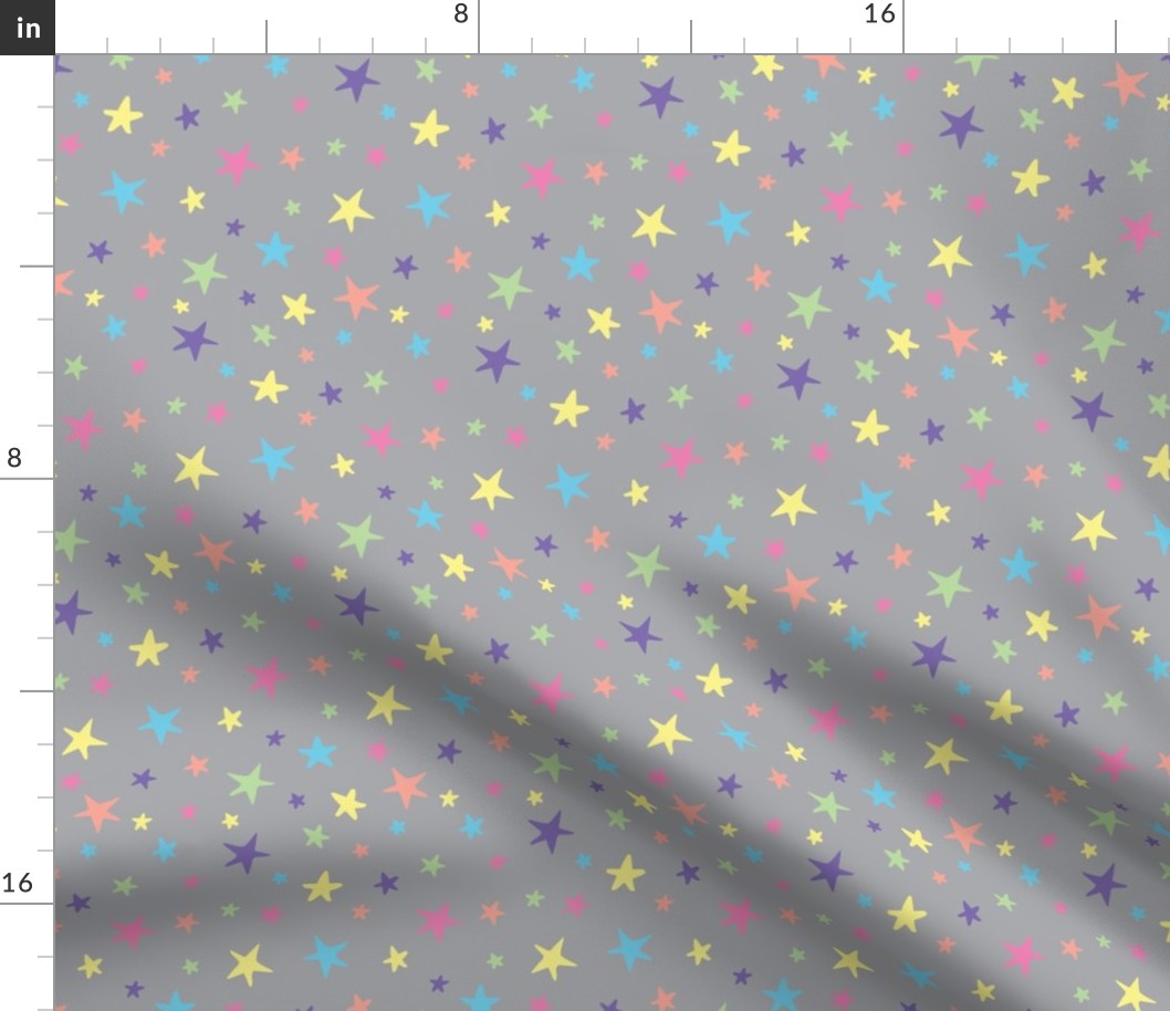 Rainbow Stars on Gray - Medium Scale
