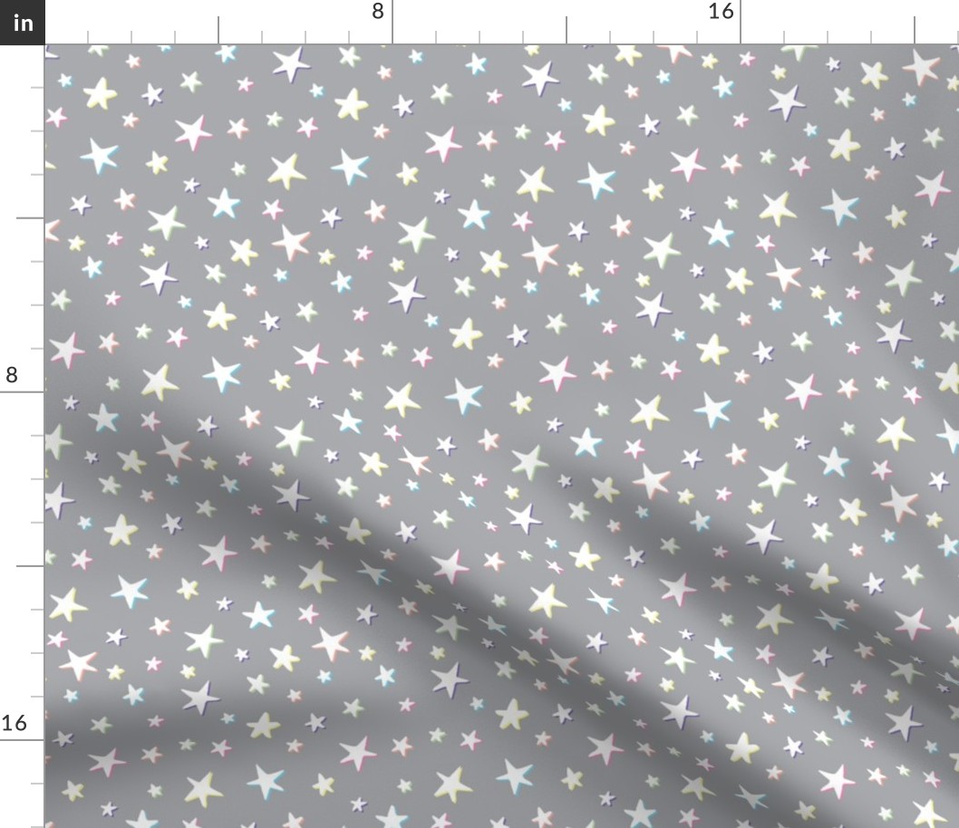 Rainbow Stars on Gray - White Shadow - Medium Scale