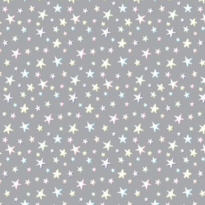 Rainbow Stars on Gray - White Shadow - Small Scale