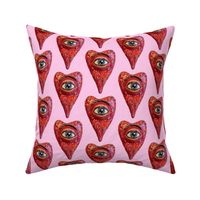 folk art heart with eye, red pink blue